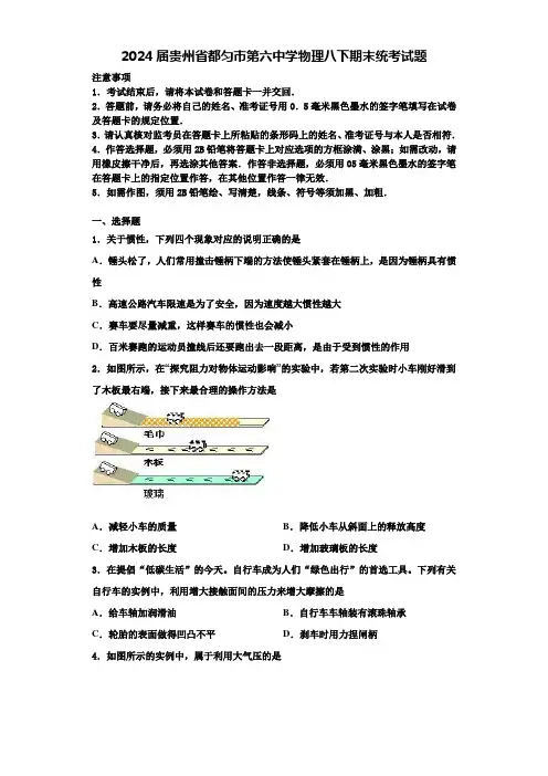 2024届贵州省都匀市第六中学物理八下期末统考试题含解析
