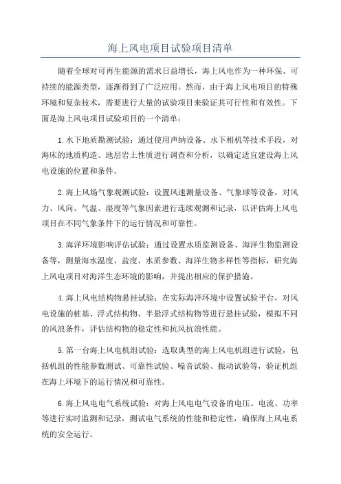海上风电项目试验项目清单