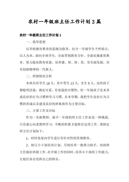 农村一年级班主任工作计划3篇