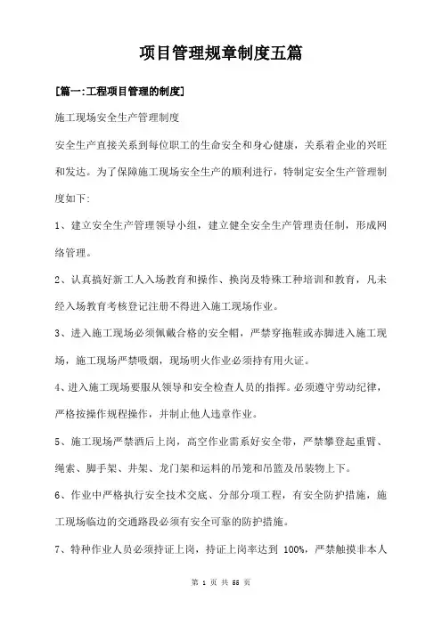 项目管理规章制度五篇