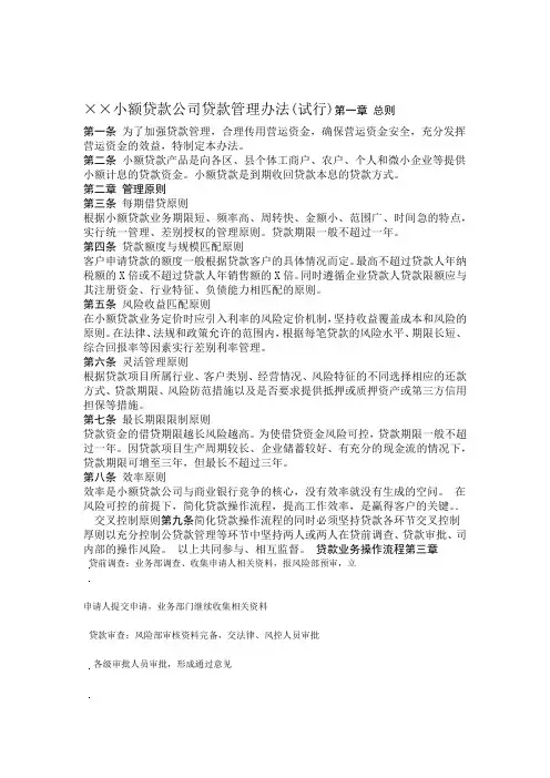 2××小额贷款公司贷款管理办法