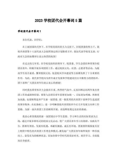 2023学校团代会开幕词5篇