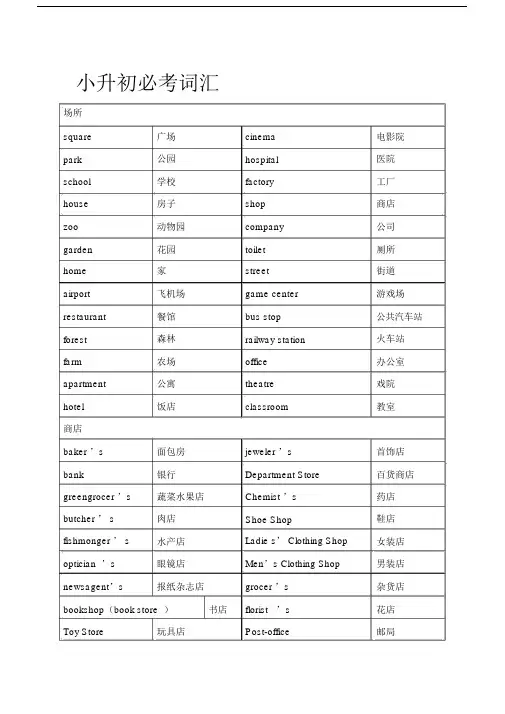 小升初必背1000个英语单词(分类整理).doc