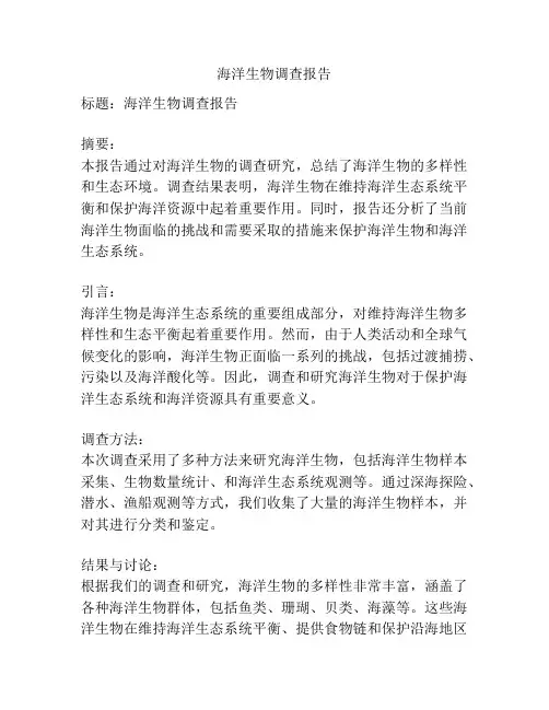 海洋生物调查报告