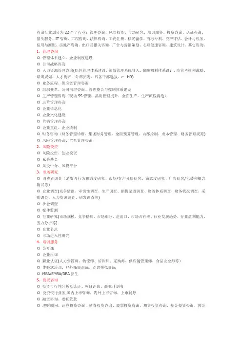 咨询行业划分类