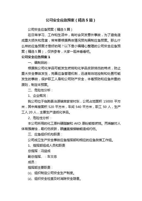 公司安全应急预案（精选5篇）