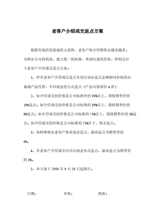 老客户介绍成交返点方案