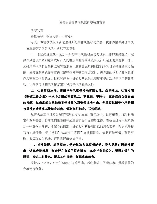 城管执法支队作风纪律整顿发言稿