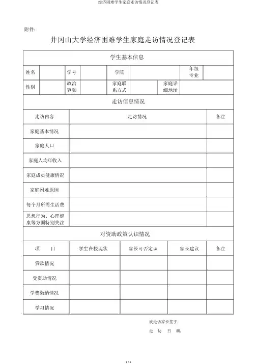 经济困难学生家庭走访情况登记表