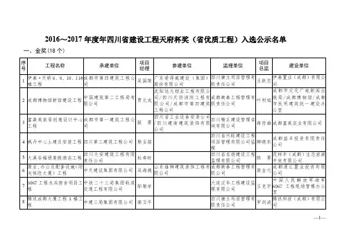 2016~2017四川省建设工程天府杯奖(省优质工程)入