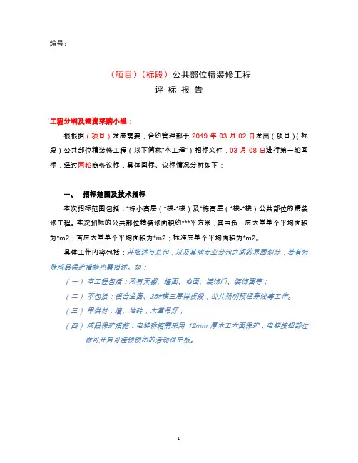 公共部位精装修工程评标报告模板
