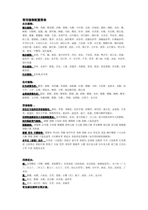 常用园林景观植物配置简表