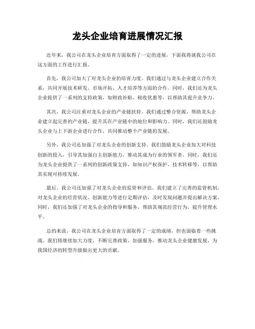 龙头企业培育进展情况汇报