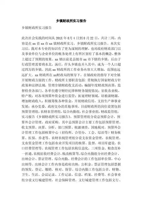 乡镇财政所实习报告（范本）