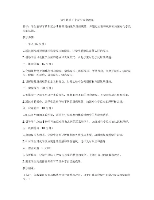 初中化学8个反应现象教案