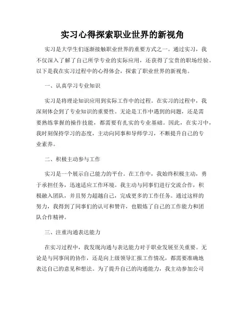 实习心得探索职业世界的新视角