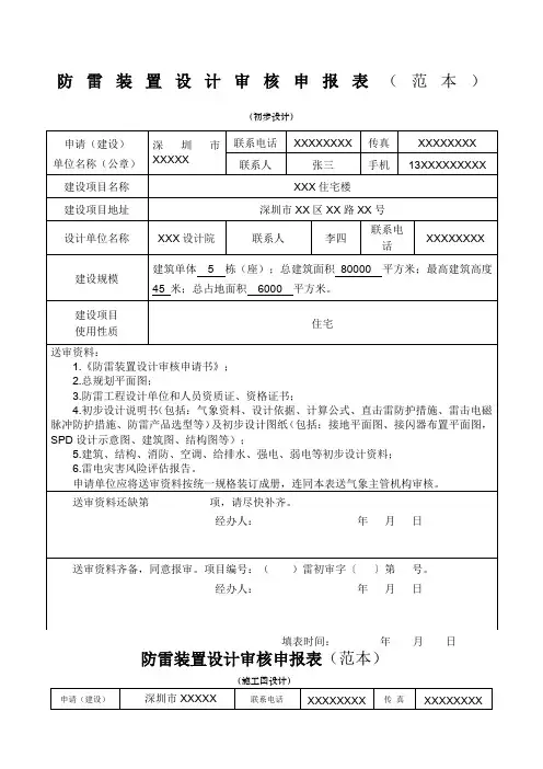防雷装置设计审核申报表范本