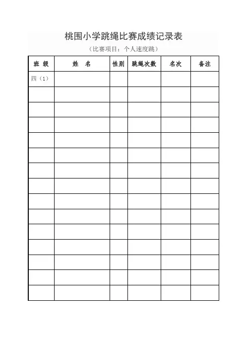 桃围小跳绳比赛成绩记录表