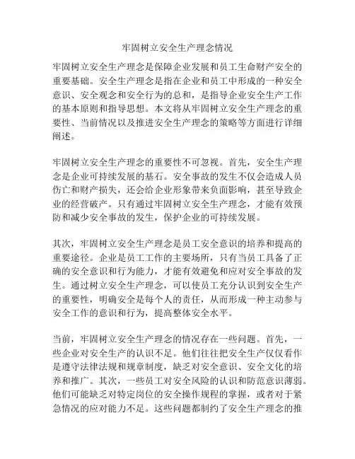 牢固树立安全生产理念情况