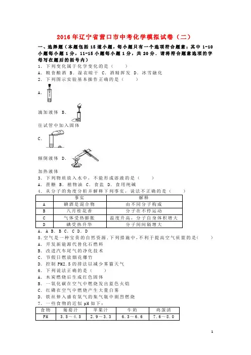 辽宁省营口市中考化学模拟试卷(二)(含解析)