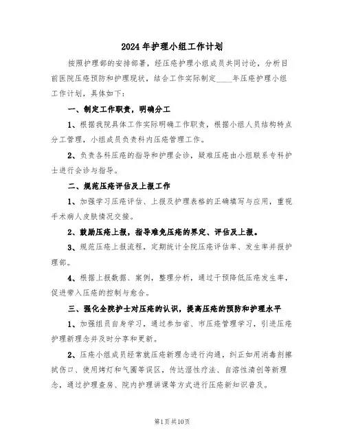 2024年护理小组工作计划(四篇)
