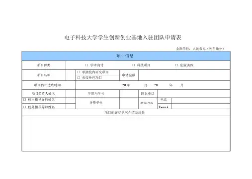 电子科技大学学生创新创业基地入驻团队申请表