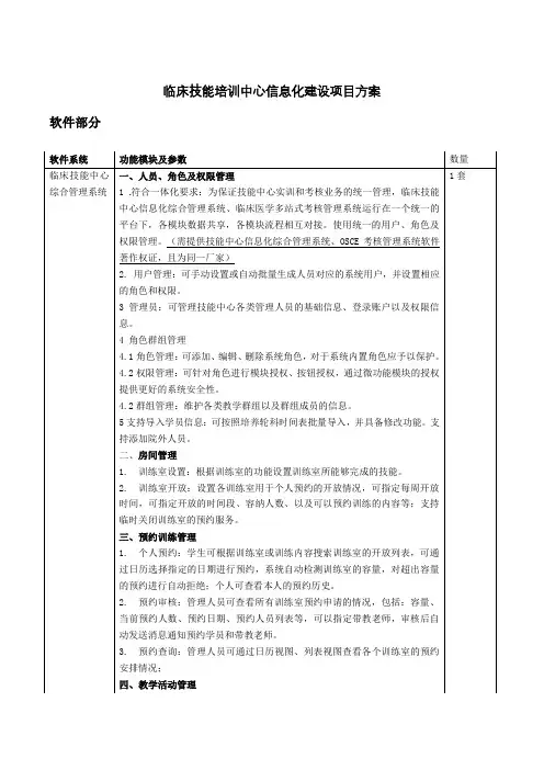 临床技能培训中心信息化建设项目方案软件部分