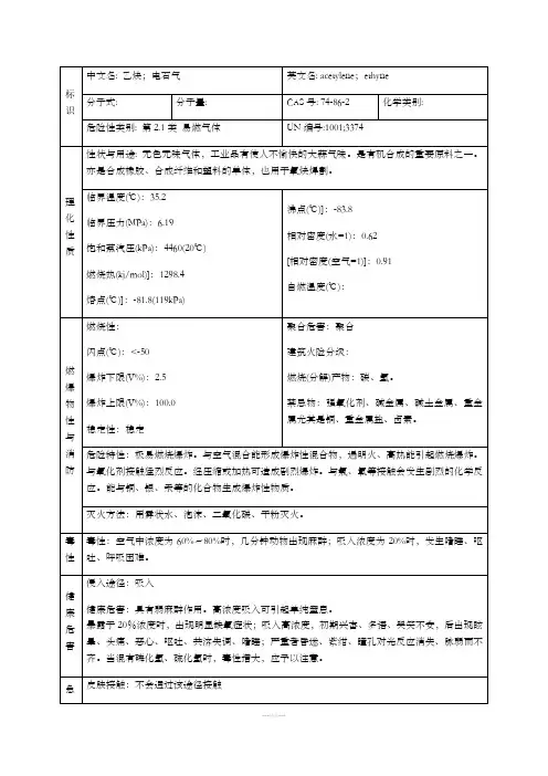 乙炔的理化性质及危险特性表