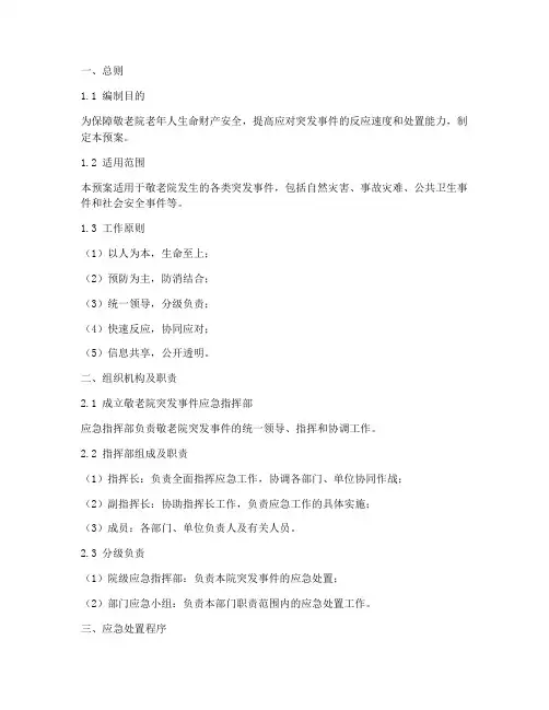 敬老院突发事件应急预案模板