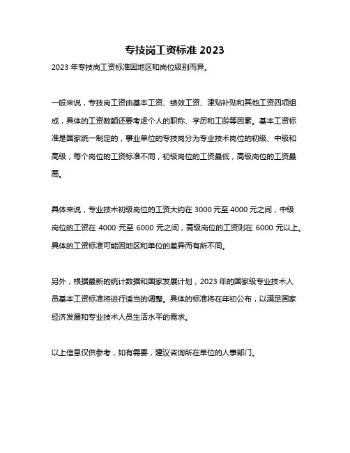 专技岗工资标准2023