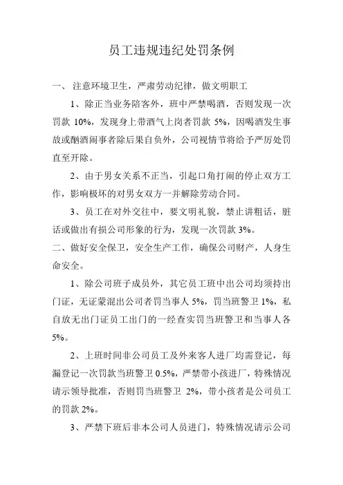 员工违规违纪处罚条例