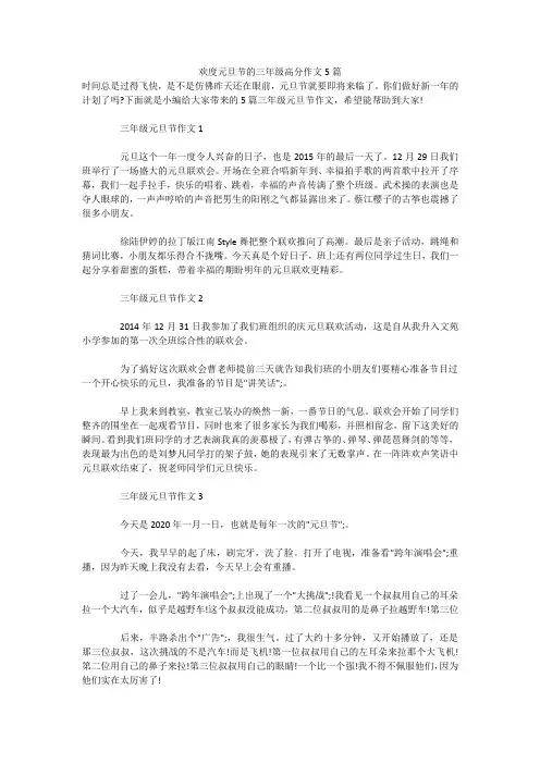 欢度元旦节的三年级高分作文5篇 