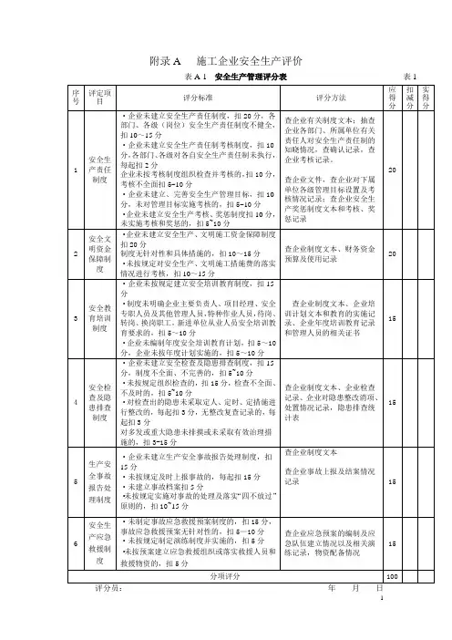 《施工企业安全生产评价标准》JGJT77-2010