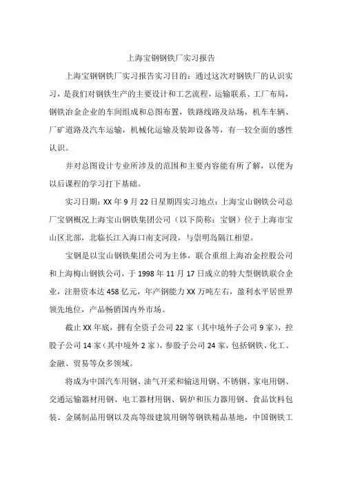 上海宝钢钢铁厂实习报告