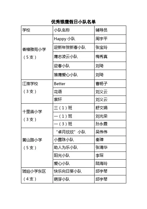 优秀雏鹰假日小队名单