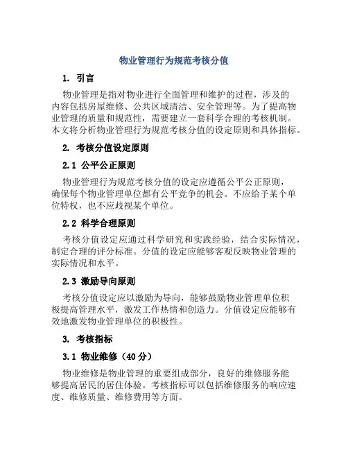 物业管理行为规范考核分值