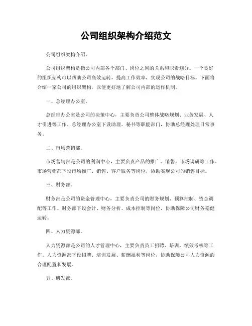 公司组织架构介绍范文