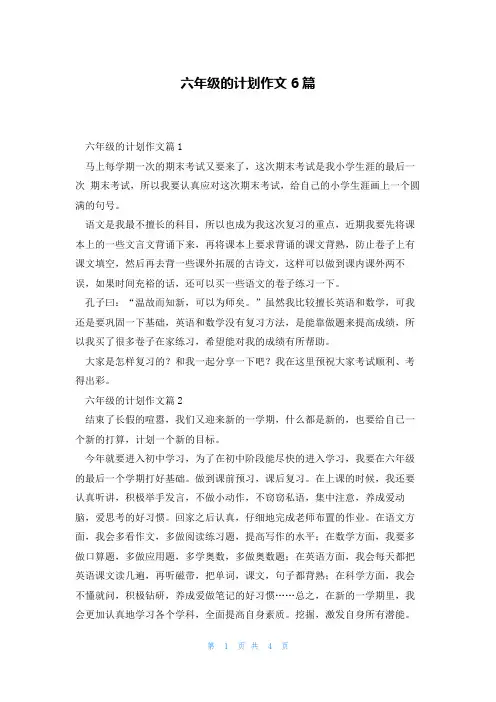 六年级的计划作文6篇