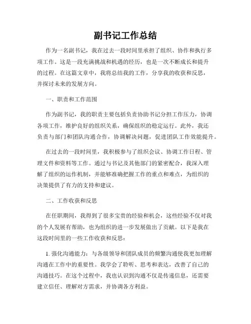 副书记工作总结