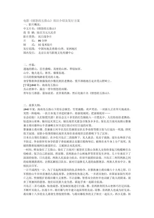 电影《愤怒的五指山》项目介绍和发行方案