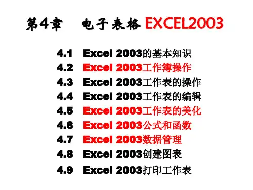 第4章 电子表格 EXCEL 2003
