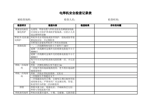 电气焊机安全检查表
