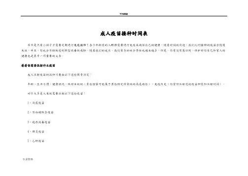 成人疫苗接种时间表