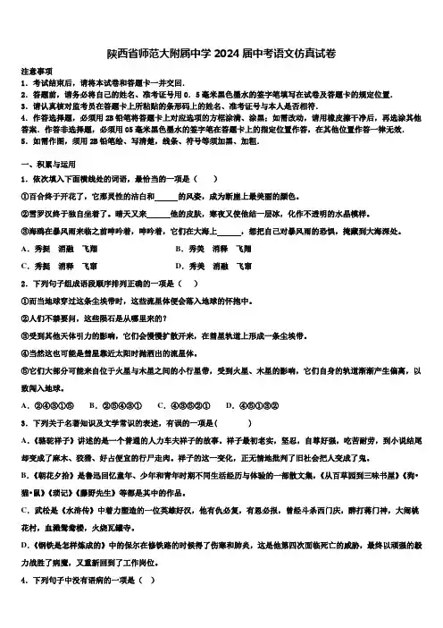 陕西省师范大附属中学2024届中考语文仿真试卷含解析