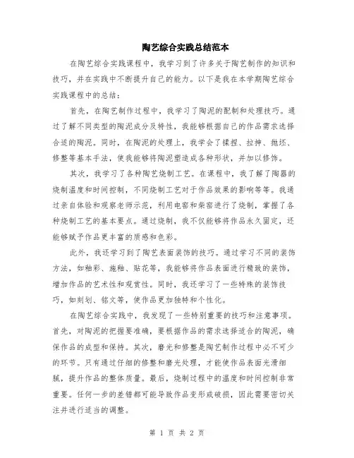 陶艺综合实践总结范本