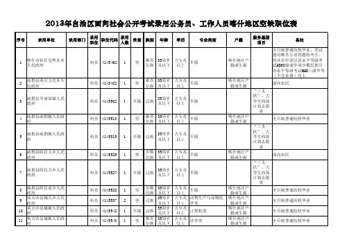 2013年自治区面向社会公开考试录用公务员、工作人员喀什