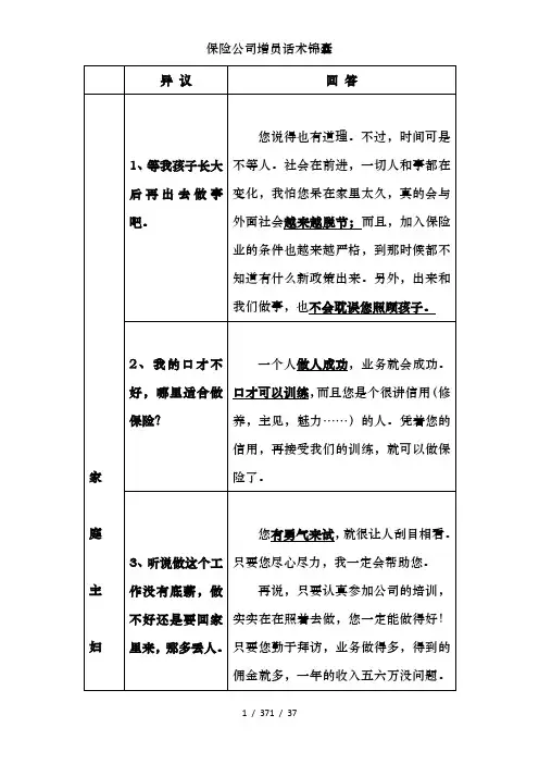 保险公司增员话术锦囊