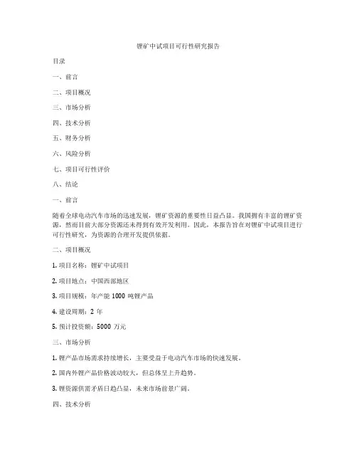 锂矿中试项目可行性研究报告