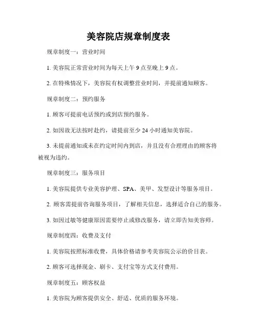 美容院店规章制度表