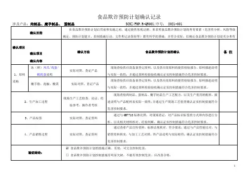 肉制品、魔芋制品、 蛋制品食品欺诈预防计划确认记录